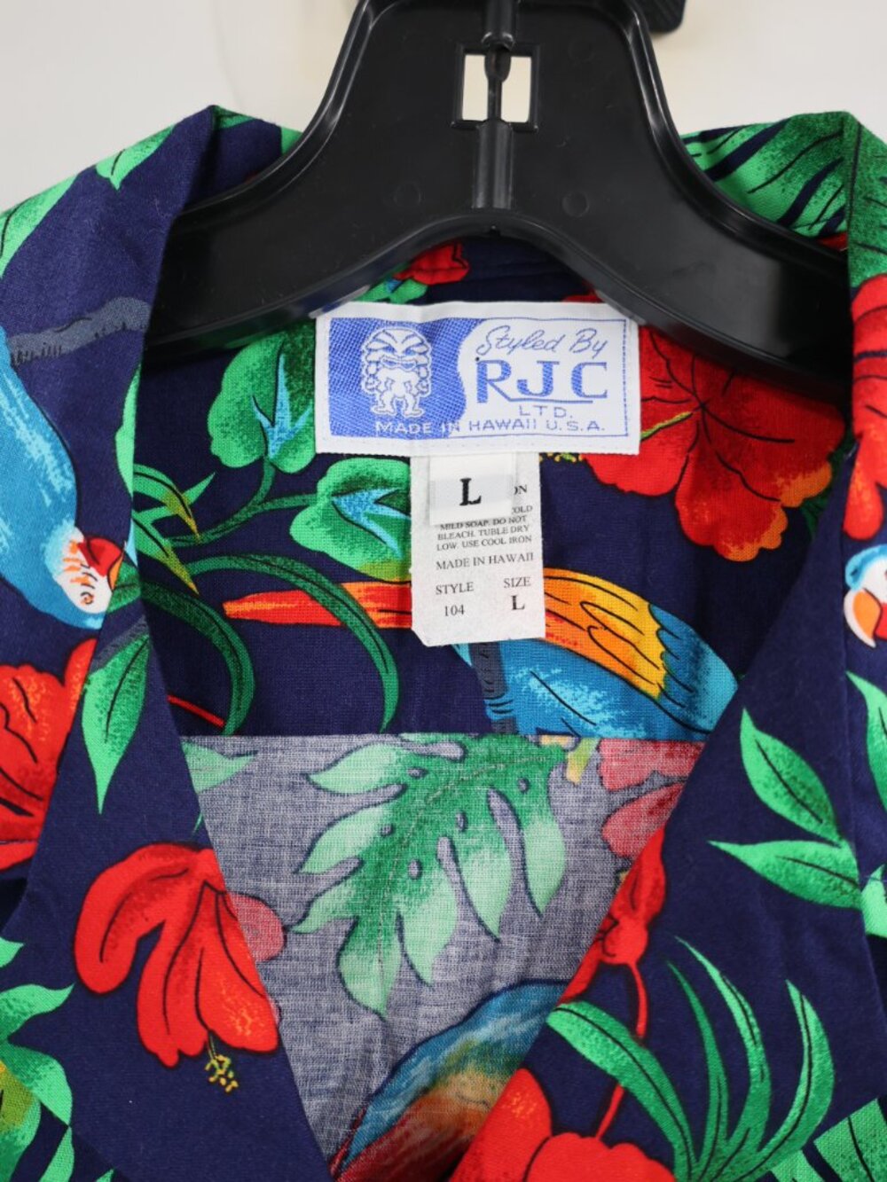 RJC Hawaiian Shirt Mens Large Cotton Parrots Floral Print Short Sleeve Button Up - Picture 3 of 10
